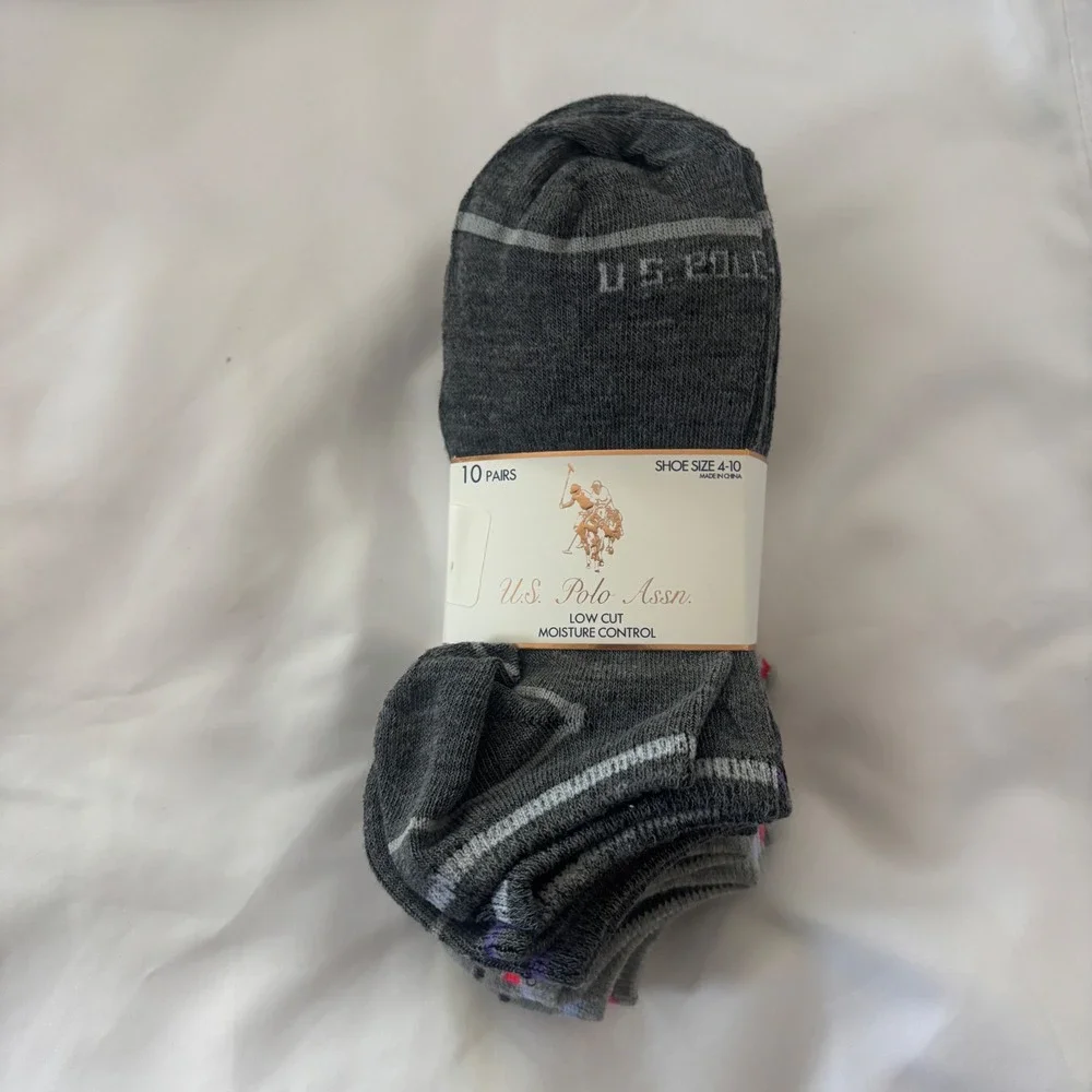 NWT US Polo Assn Mens Low Cut Socks 10 Pair Pack‎ Moisture Control Size 4-10
